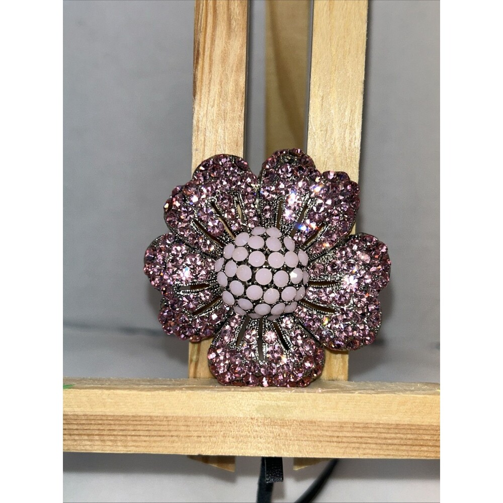 Pink and Light Pink Colored Crystals and Rhinestones Flower Brooch or Pin